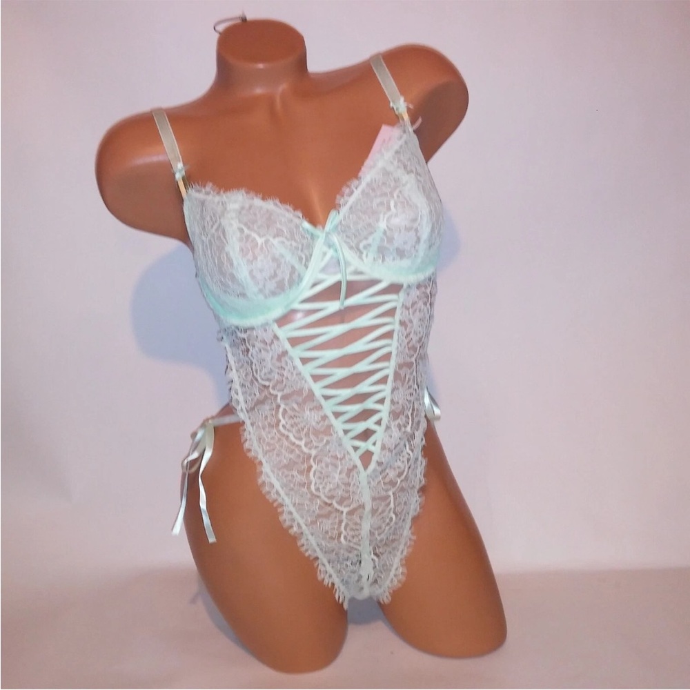 Victoria Secret Lingerie Teddy One Piece Bodysuit Mint Green Wicked XL